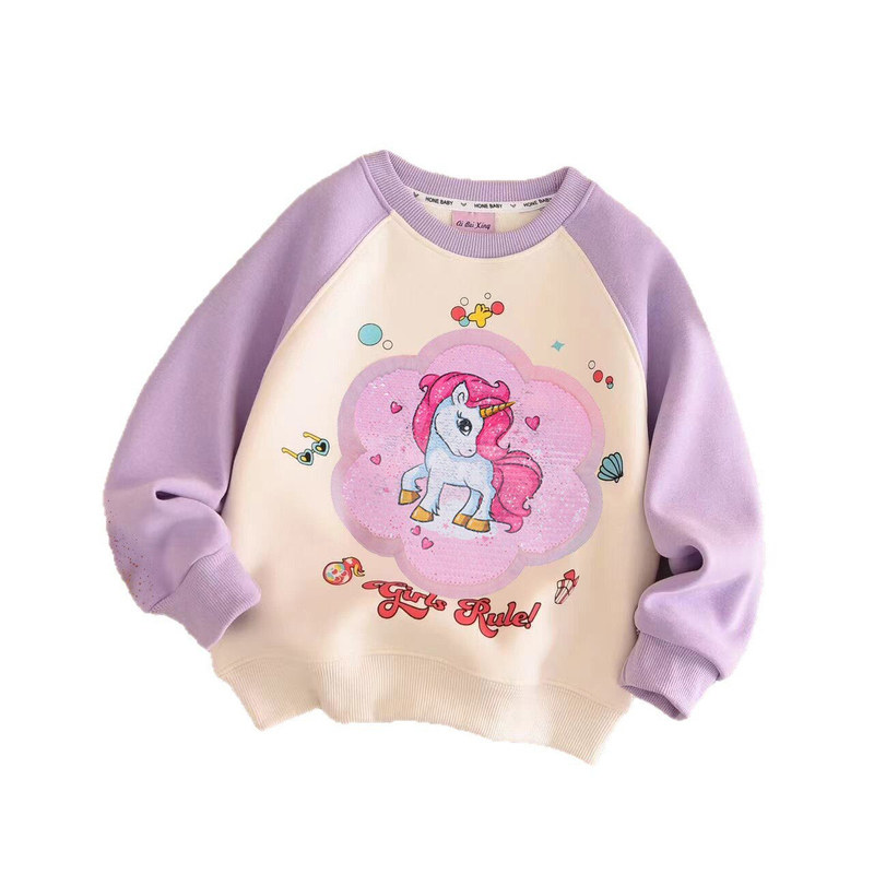女童加绒卫衣小马变图案衣服宽松