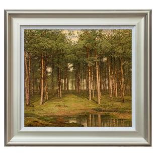 风色杉树林森林风景油画美式欧式客厅玄关走廊大堂横幅装饰画版画