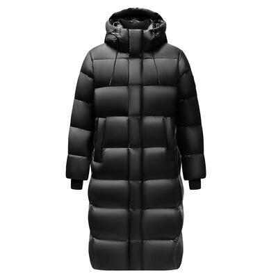 鸭鸭简约长款连帽羽绒服