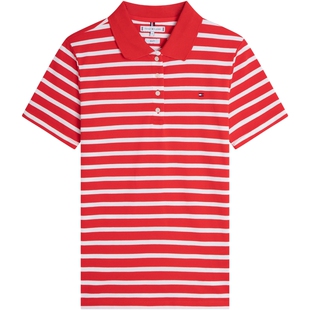 Tommy26春夏新款女经典1985珠地网眼休闲条纹多色修身短袖T恤POLO
