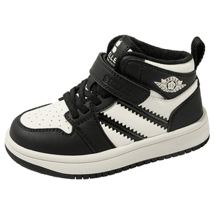 百丽童鞋冬季时尚百搭高帮板鞋女童加绒保暖休闲鞋男童轻便运动鞋