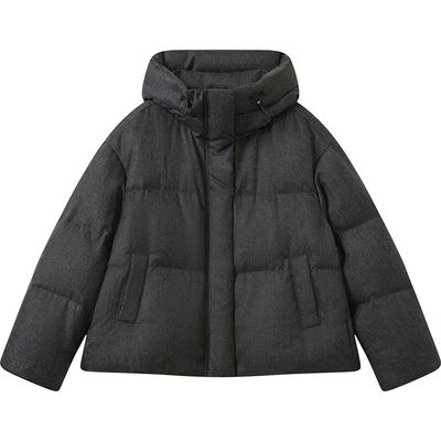 播格纹连帽短款龟背羽绒服女冬季时髦宽松保暖外套DDS4RD5230