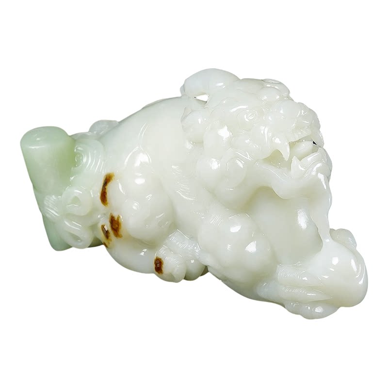 和田玉俏翠貔貅手把件