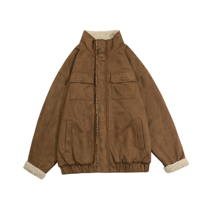 美式复古麂皮绒羊羔毛外套