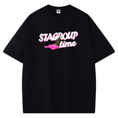 STA旗舰店新款冰淇淋短袖男女夏季美式国潮牌重磅宽松情侣黑色T恤