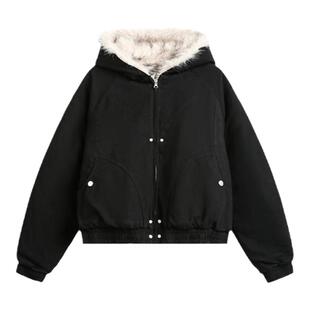 CANCAMP 冬季新款座山雕美式复古短款毛领连帽外套男女小众夹克潮
