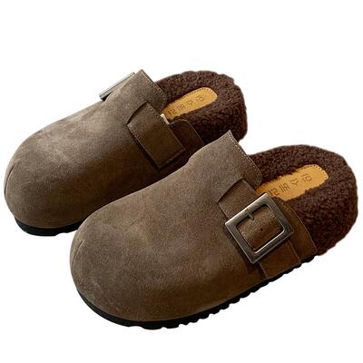 羊卷毛厚底增高勃肯半拖鞋冬