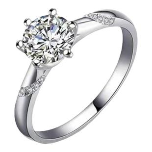 进口D色莫桑石钻戒女婚戒S925银镀铂金情侣戒指通灵六爪求婚礼物