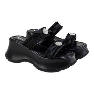 fed时尚沙滩鞋夏季新款女鞋松糕底凉拖黑色厚底拖鞋女S0508-ZC566