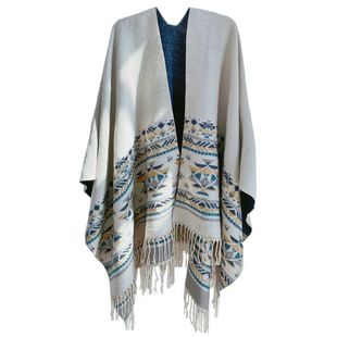 加厚保暖旅游披肩女仿羊绒外搭双面民族风斗篷空调房几何披风盖毯