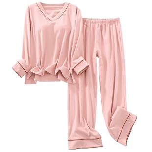 女士秋冬季德绒带胸垫罩杯一体加绒长袖长裤V领家居服套装可外穿