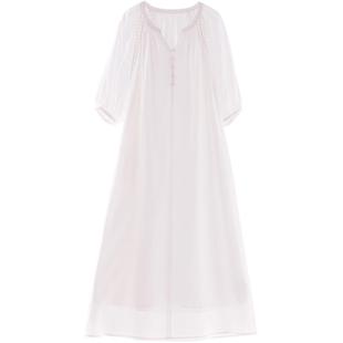 连衣裙短袖长裙子女装V领2025初夏穿搭连身裙宽松松弛风气质白色