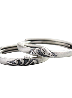 山盟海誓情侣对戒纯银异地恋戒指