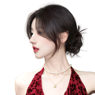 八字刘海假发女片头顶全真发修颜法式刘海蓬松增发量中分鬓角贴片