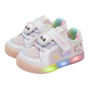 泰兰尼斯闪灯鞋春季新款男宝宝学步鞋卡通透气童鞋女童防踢发光鞋