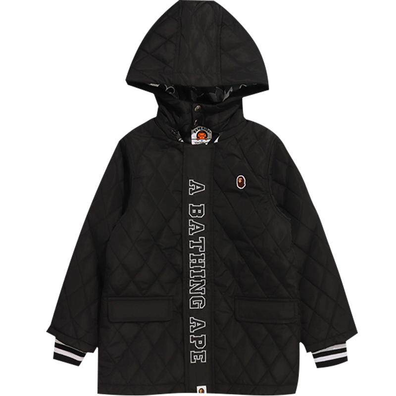 BAPE童装秋冬字母猿人刺绣徽章绗缝连帽大衣341602H