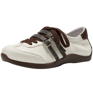 Rosa Bianca真皮薄底德训鞋女2025年秋季新款复古百搭阿甘鞋好看