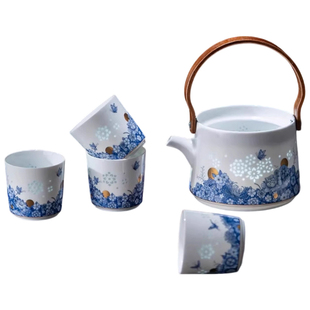 景德镇陶瓷茶具套装玲珑提梁壶家用泡茶壶茶杯高档乔迁伴手礼花漫