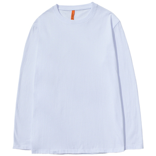 显白浅绿色  220g重磅新疆棉长袖t恤纯色圆领百搭打底衫上衣男女