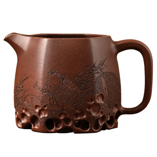 高端宜兴紫砂杯公道杯 名家李建军全手工老紫泥分茶器 六方公杯