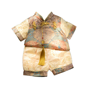 周岁礼服男宝夏季2025新款宝宝一周岁生日抓周冠衣唐装男童新中式