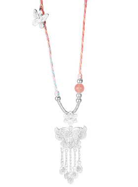 足银知锦蝶项链花丝吊坠