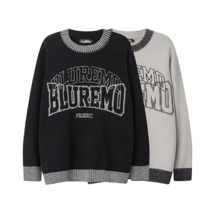 BLUREMO/模糊情绪冬季美式街潮撞色金属线字母男女圆领针织毛衣潮