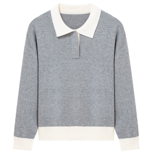 布景毛衣女冬季新品简约气质翻领内搭外穿撞色设计针织衫1861