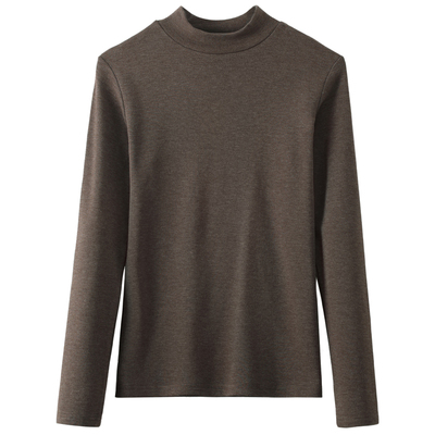 半高领磨毛保暖打底衫女春秋冬内搭修身显瘦中领长袖t恤洋气秋衣