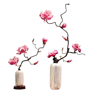 仿真玉兰木棉玉兰树造型枝家居装饰花束名宿茶室玄关摆件花瓶套装