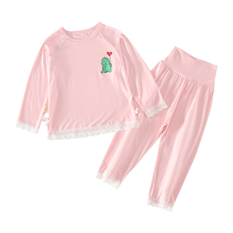 儿童长袖薄款莫代尔高腰睡衣女宝宝夏天纯棉家居服长袖空调服公主