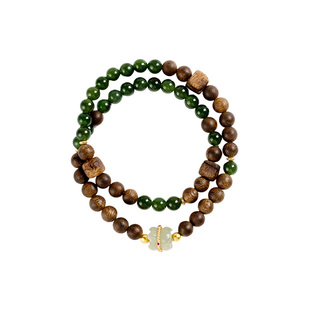 【莲生福至】碧玉和田玉玉石莲花奇楠沉香双圈手串范李李福气手链