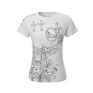 threetimes短袖T恤女印花慵懒风上衣短袖休闲修身款时尚小众设计