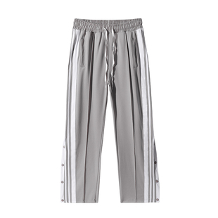 HELIPORT停机坪灰色条纹排扣长裤子休闲潮牌直筒宽松高街嘻哈男女