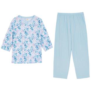 铜牛汗布印花装饰门襟七分袖女套 春夏纯棉睡衣家居服套装VJ115