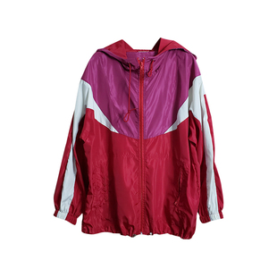 韩国2025春秋季单层薄款拼暗红色冲锋衣宽松开衫防晒外套