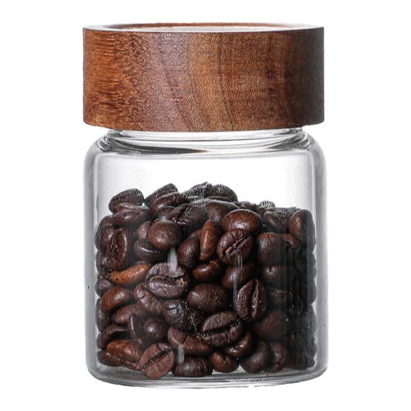 mrwater密封罐玻璃茶叶罐咖啡储豆罐实木盖零食储物罐厨房收纳罐