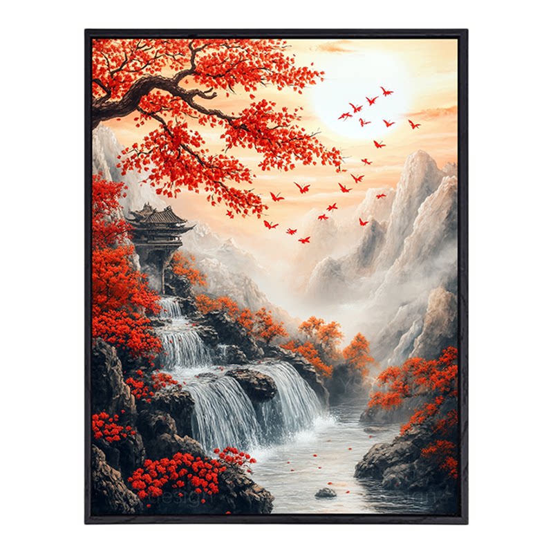 柿柿如意数字油画填色diy风景画画成人涂色油彩画爆款客厅装饰画