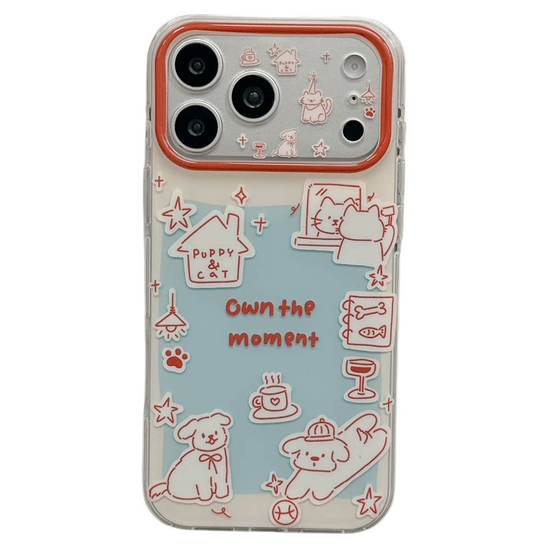 MoreRex 韩风ins蓝色涂鸦狗狗猫咪适用苹果18手机壳童趣iphone17promax新款18pro全包15防摔保护套14女16创意