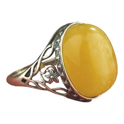 蜜蜡蛋面男女款复古戒指天然琥珀