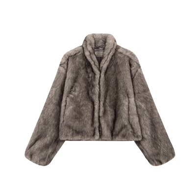 复古立领短款皮草外套宽松上衣