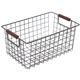 ins风整理收纳筐桌面书籍储物篮零食置物盒金属铁艺网格收纳篮子