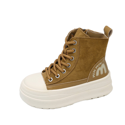 厚底高帮鞋女款2025新款冬季马丁靴休闲运动板鞋加绒保暖百搭棉鞋