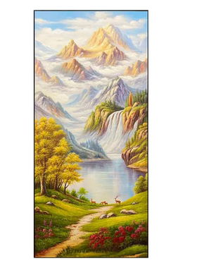翠谷流芳金山福禄玄关装饰油画聚宝盆入户走廊复刻手绘肌理画挂画