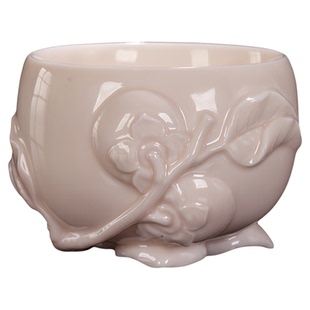 柿柿如意主人杯高档羊脂玉瓷茶杯庄晓阳纯手工送老公领导个人专用