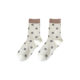 波点袜子女春夏季拼色堆堆长袜ins潮日系可爱春天纯棉女士中筒袜