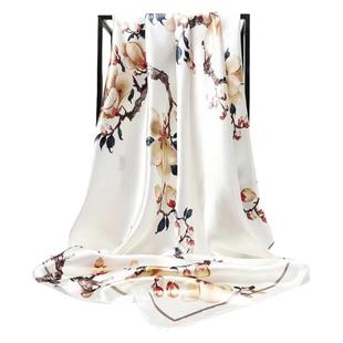 高档围巾百搭洋气中老年方巾杭州仿真丝女士丝巾围巾披肩头巾纱巾