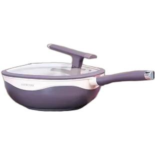 坂田川有钛不粘平底聚油加深煎炒锅多功能家用磁炉通用蒸煮一体锅