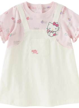 Hello Kitty联名戴维贝拉女童假两件连衣裙宝宝裙子儿童衣服夏季
