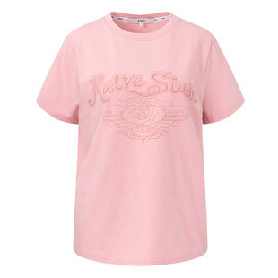RAIVE2026春季新品女简约字母玫瑰印花圆领logo印花修身短袖T恤